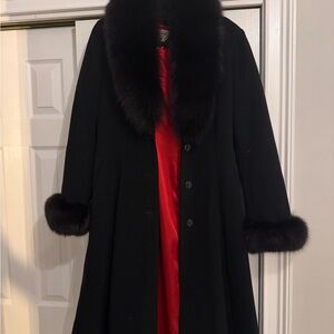 Marvin Richards Red and Black Coat with Fur Trim size 10